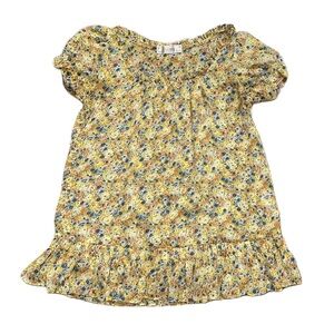 Decree Women’s Yellow Multi Color Floral Ruffled Drop Waist Spring Blouse Top